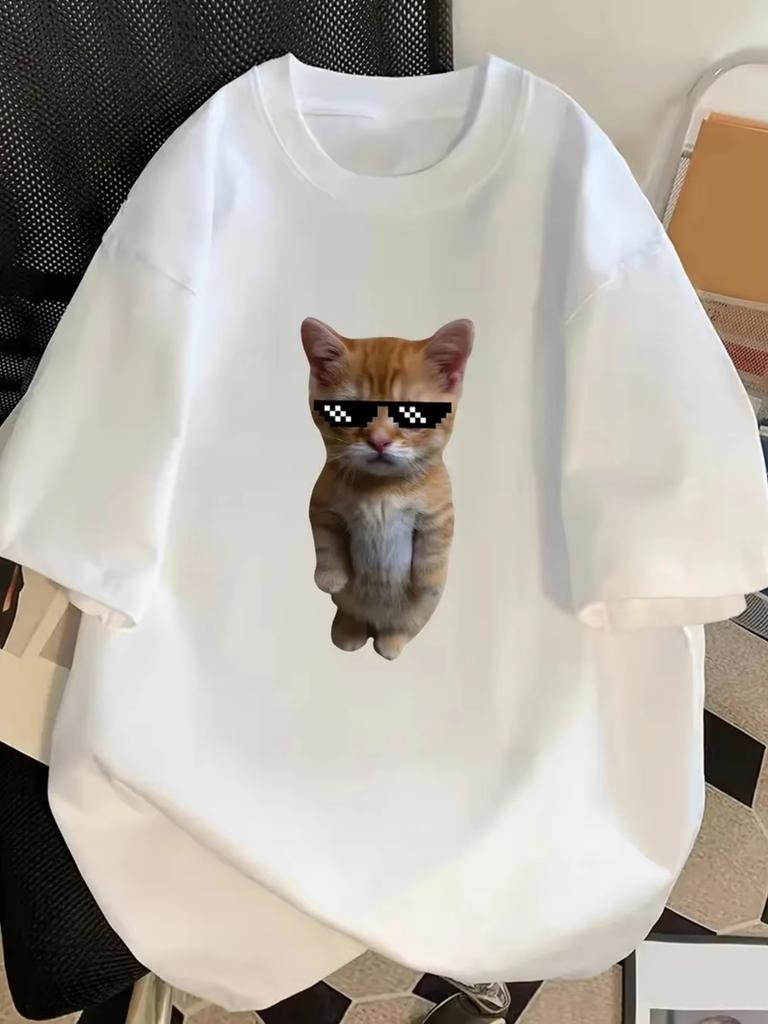 Funny Cat Meme Printed Tshirt Women Men Fashion Summer Oversized Short Sleeved Casual Harajuku Tshirts Tops Casual Clothing