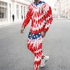Men Torn Ripped Effect American Flag Star Print Long Sleeve Sweatshirt And Jogger Pants Two Piece Outfit