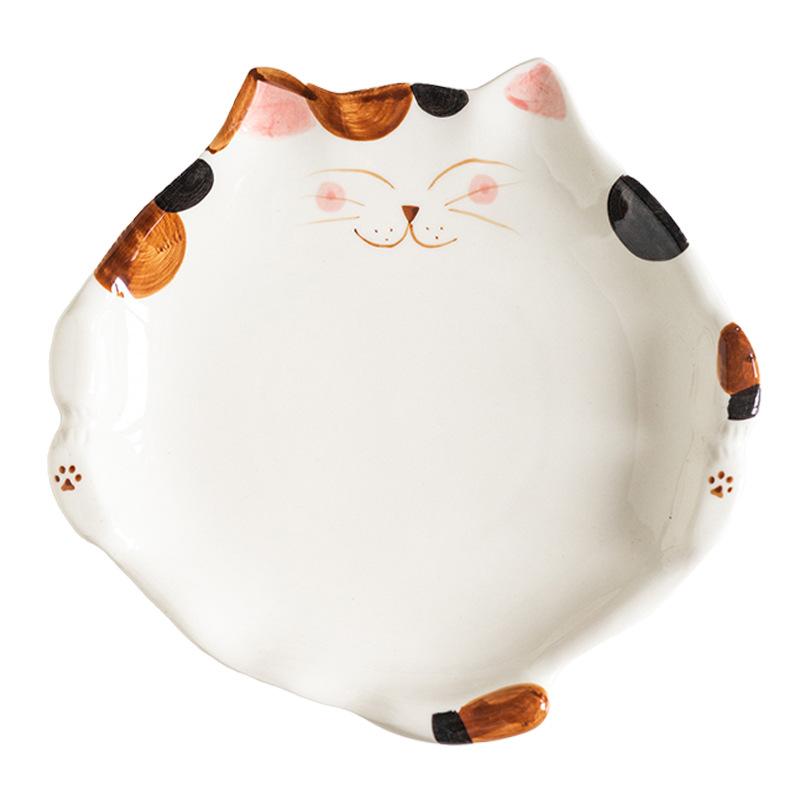Cartoon Cat Ceramic Plate Cute Cat Shaped Dining Plate Irregular Salad Bowl Japanese Tableware Main Course Ornament Plate