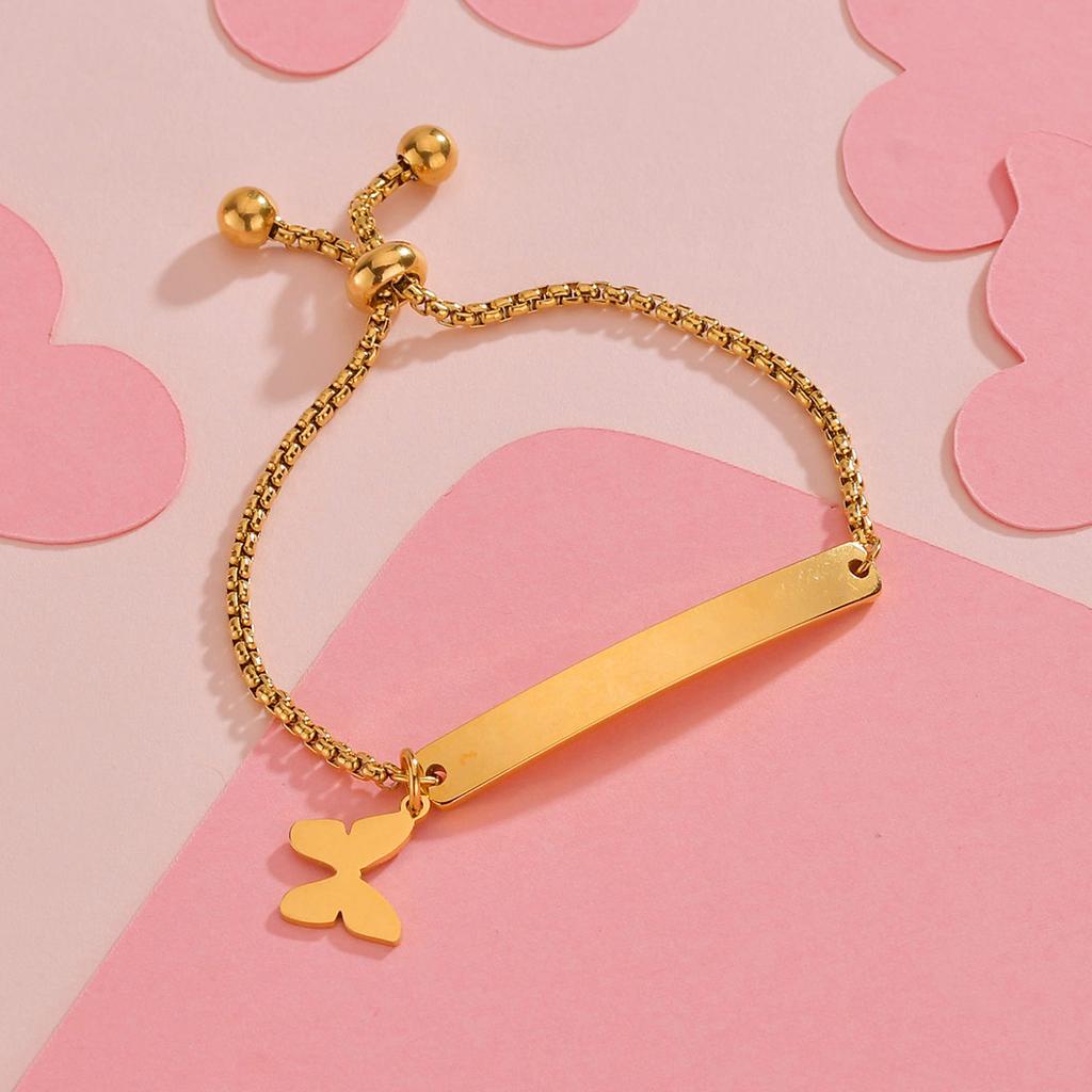 Atoztide Personalized Engrave Baby Name Heart Star Butterfly Date Bracelet Stainless Steel for Women Kid Link Chain Jewelry Gift