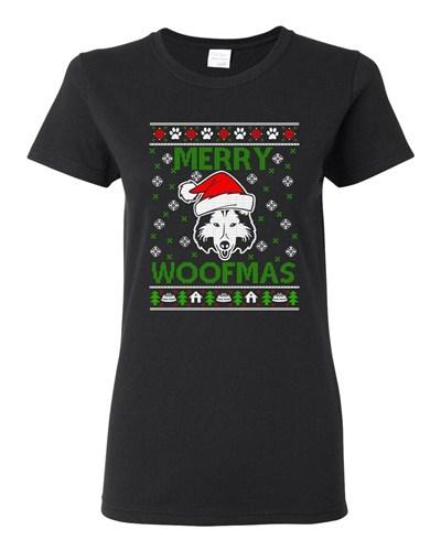 Ladies Merry Woofmas Husky Dog Paw Hat Ugly Christmas Funny DT T-Shirt Tee Unisex T-Shirt