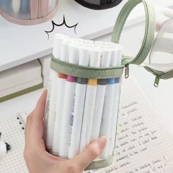 Pencil Case Large Capacity Transparent Mesh Pencil Bag Multifunctional Student Stationery Storage Organizer Cosmetic Bag for School Office Travel