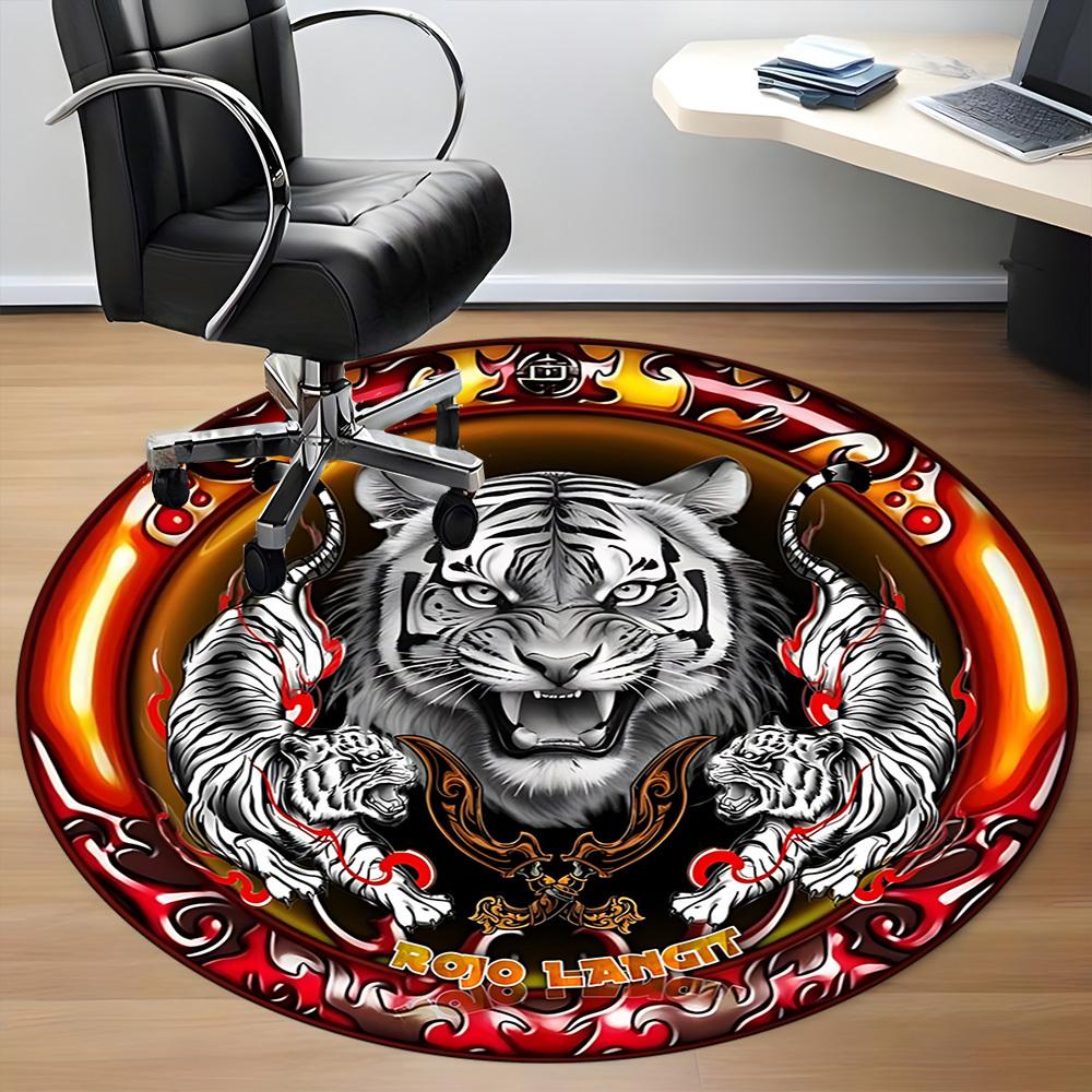 1pc Tiger Emblem Carpet for Office Non-Slip, Round Carpet, Soft & Comfortable, Carpet for Office, Lightweight Round Floor Mat