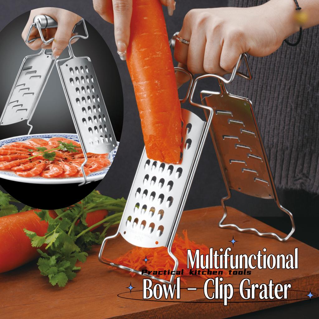 304 Stainless Steel Multifunctional Grater, Heat Resistant Tongs with Plate Clip and Bowl Holder, Vegetable Shredder