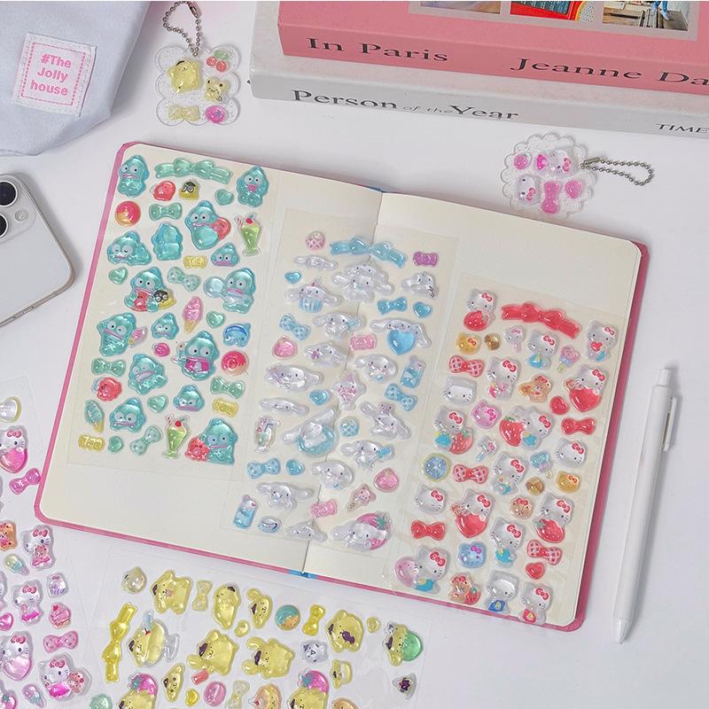 3D   Kuromi Cinnamoroll Stickers Cute Anime Transparent Jelly Crystal Decorative Sticker Note Phone Case DIY Toy