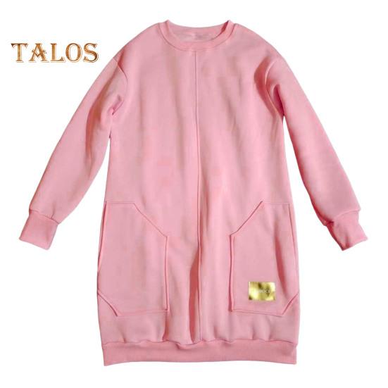 Damen-Sweatshirtkleid mit zwei Taschen, Rundhalsausschnitt, langen Ärmeln, einfarbig, lockeres Minikleid, Pullover, für den Alltag, lässiges kurzes Kleid