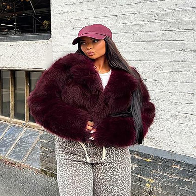 Eco-friendly Faux Fur Coat with Large Lapel, European-American Fashion, Thick and Cozy, Winter 2025 Collection