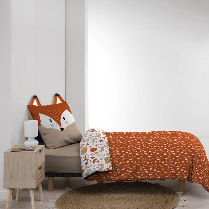 Housse De Couette + Taie - Rox Le Renard - 140 X 200 Cm - 100% Coton - Réversible