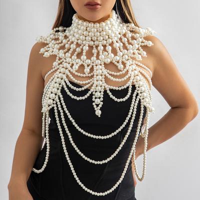 INS Ručně vyráběné imitace perel Motýlek Sexy tělový náhrdelník Hrudní řetízek Body šperky pro ženy Luxusní perly Top podprsenka řetízek na prsa