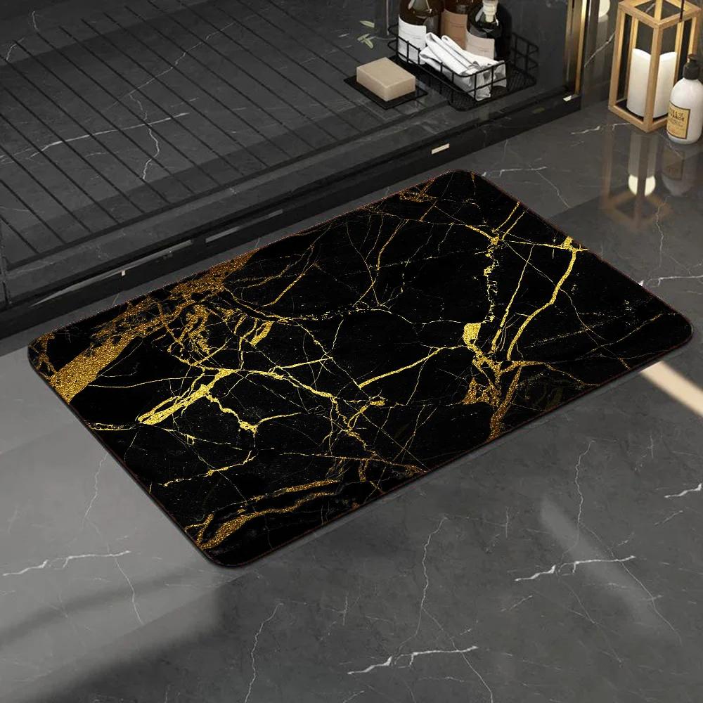1pc Luxury Golden Marble Bath Mat Absorbent Anti Slip Soft Carpet for Bathroom Kitchen Home Decor Floor Mat