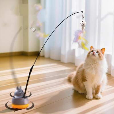 Neue Katze, lustiger Katzenstab, Stahldraht, langer Stab, Feder, süßes Katzenspielzeug, Kätzchenangeln, rotierendes Selbstvergnügen-Erleichterungsspielzeug für Haustiere