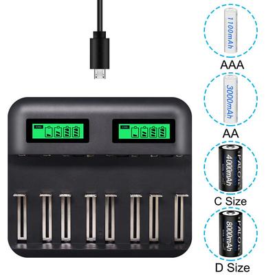 PALO Display LCD a 8 slot Caricabatteria intelligente USB per batteria ricaricabile AA AAA SC formato CD Caricatore rapido Ni-MH Ni-CD da 1,2 V