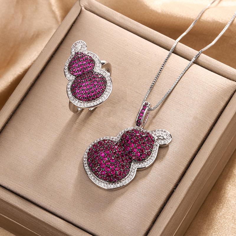 Herbst- und Winter-Schmuckset Rubinring Ring Halskette Kürbis Damenschmuck