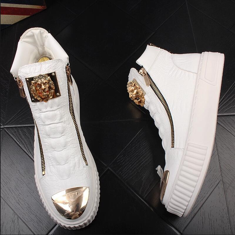 

Дизайнерский бренд модыБелые мужские спортивные повседневные туфли на толстой подошве с высоким верхом, модные из натуральной кожи, увеличивающие рост мужские туфли A4 44