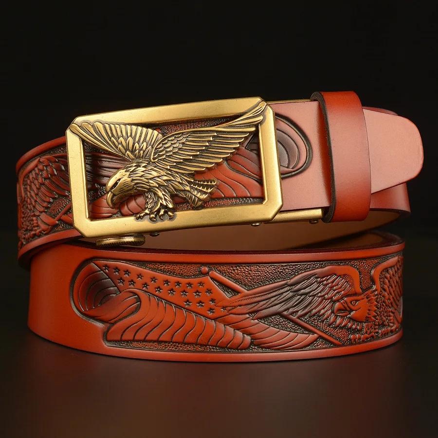 New Style Eagles Spread Their Wings Buckle Belt Fly Eagle Pattern Genuine Leather Belts for Men Leisure Waistband Strap