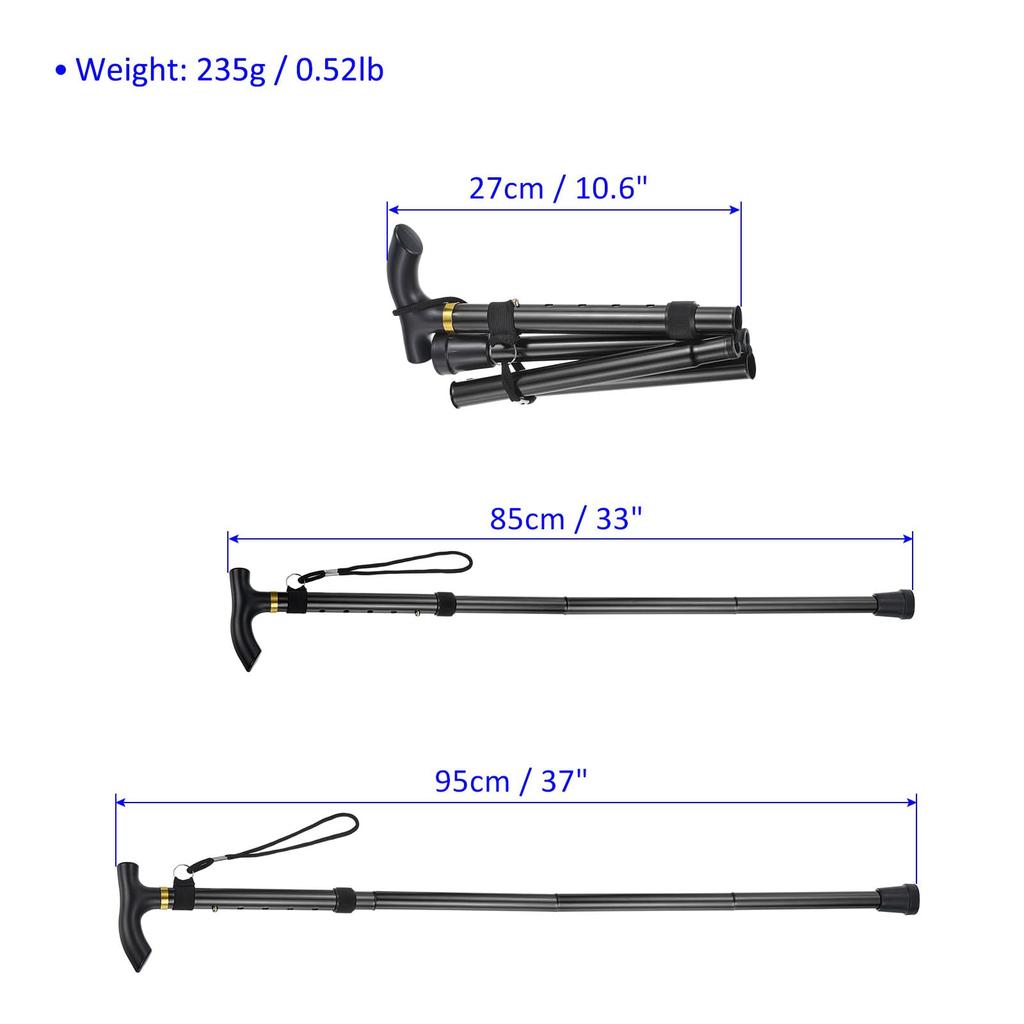 METERXITY Trekking Poles - Foldable Hiking Walking Sticks, Telescoping & Folding, Unisex, Walking & Backpacking (33-37"), Black