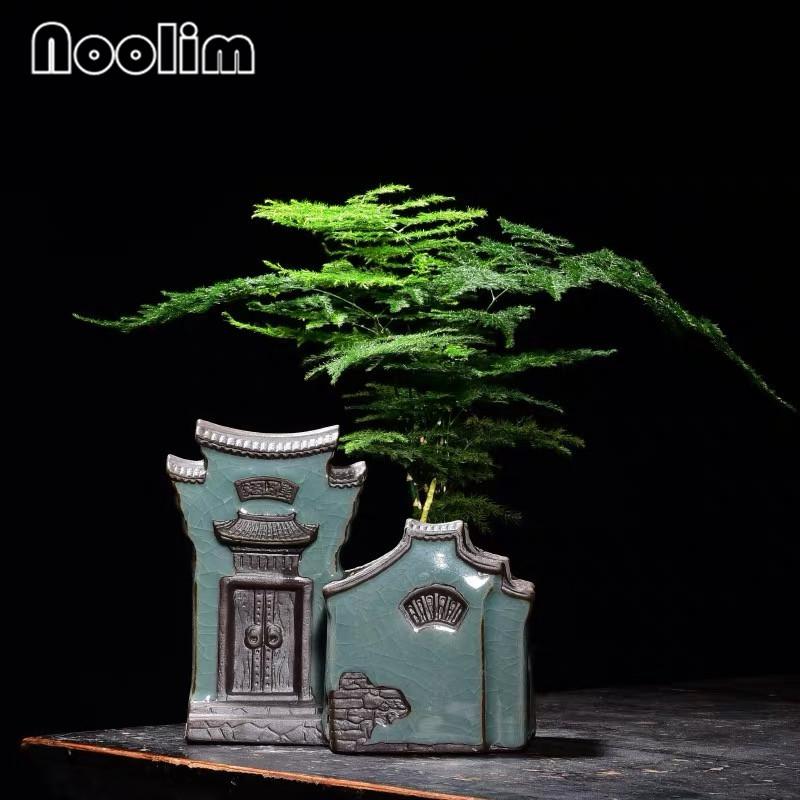 Vaso de Flores de Casa de Cerâmica Estilo Chinês – Recipiente Criativo para Plantas de Mesa