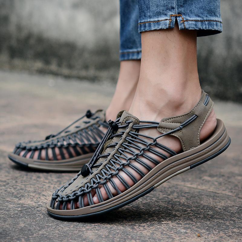 2024 neue Sommer Männer Sandalen Mode Handgemachte Weben Sandalen Atmungsaktiv Casual Strand Schuhe Outdoor Paare Sandalen Plus Größe 48