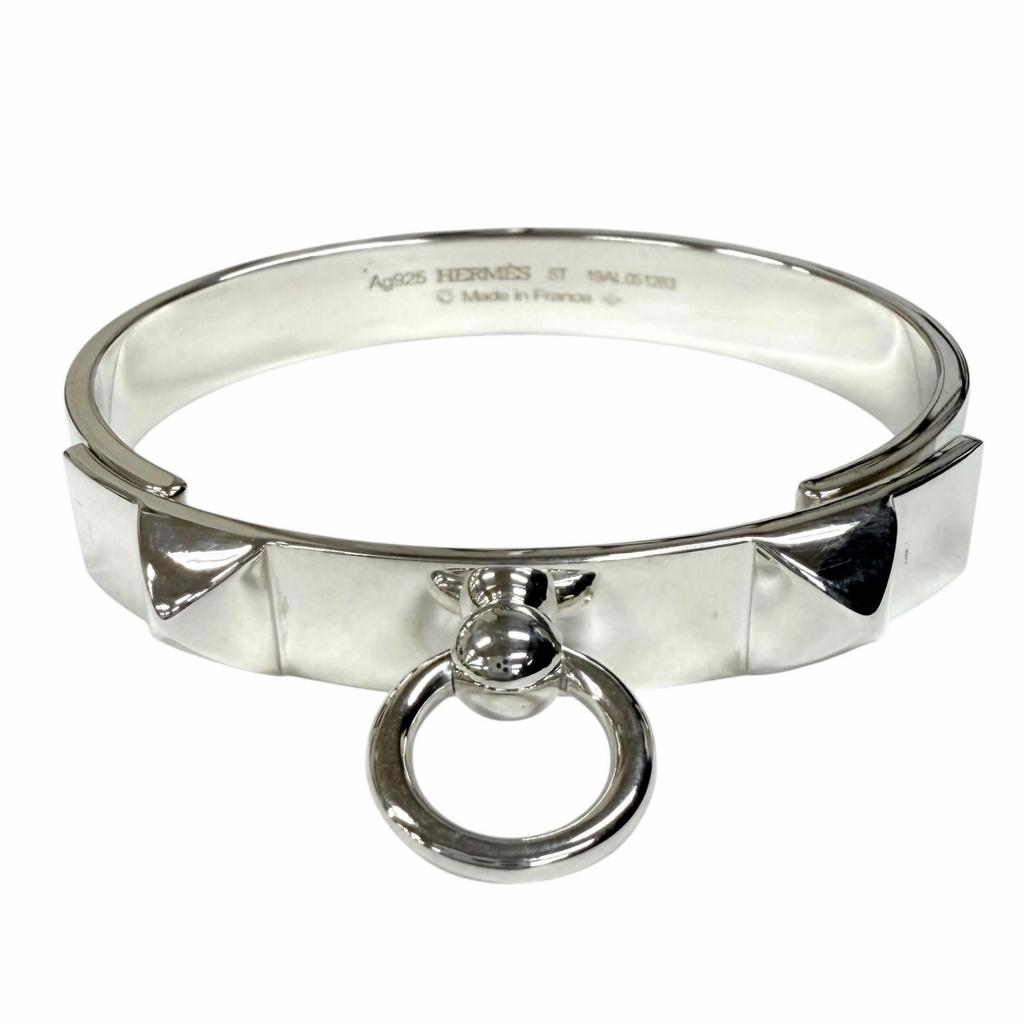 Great HERMES Bangle Collier de Chien Bracelet ST Silver AG925 Women Used