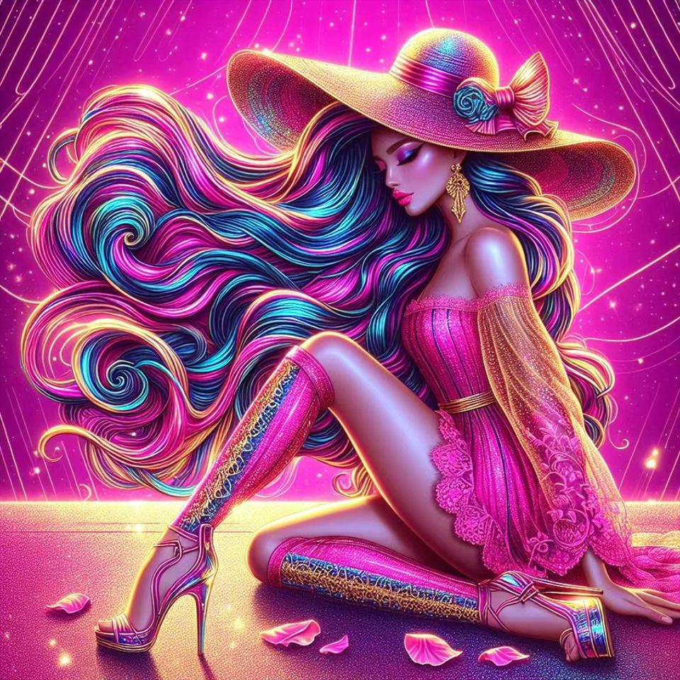 5DDIY Diamond Embroidery Fashion Sexy Women's Painting Mosaic Jewelry Cross Embroidery Round Hat Girl Home Decoration