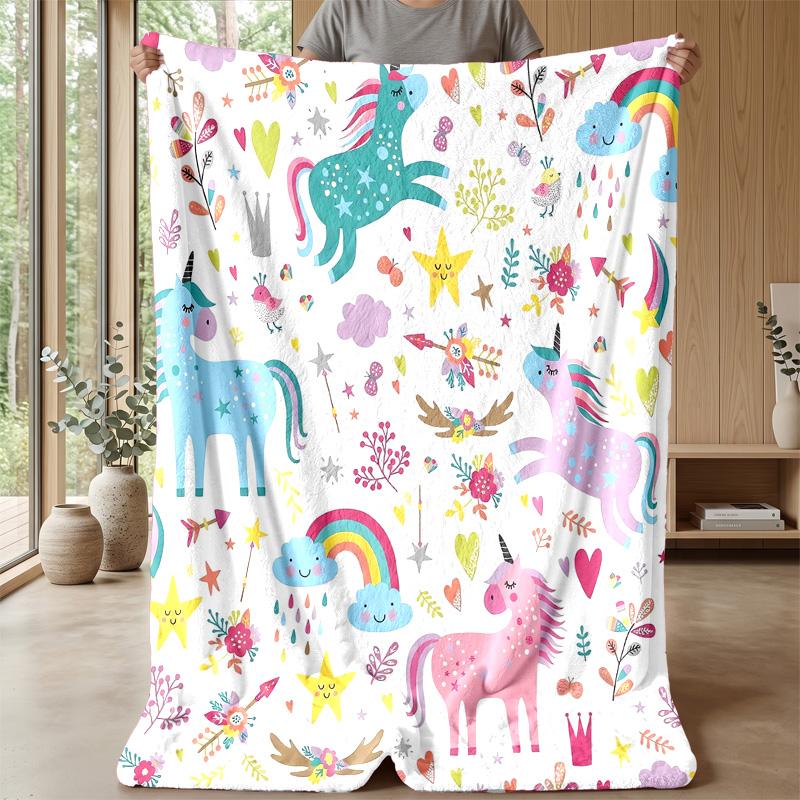 Magical Unicorn with Rainbow Theme Blanket Lightweight Warm Flannel Blanket Decorative Throw Blanket for Home Decoration