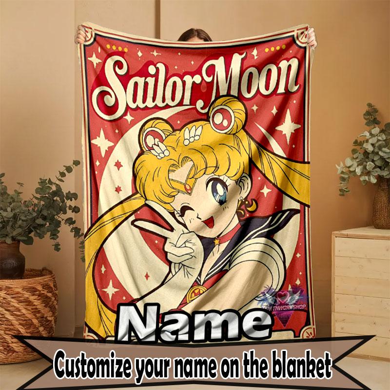 Custom Name Personalized Sailor Moon Print Blanket, Home Decor, Bedroom, Sofa, Camping, Couch, Gifts for Birthday Christmas