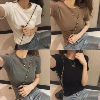 2025 Koreanischer Chic Retro Rundhals Basic Kurzarm Damen T-Shirt