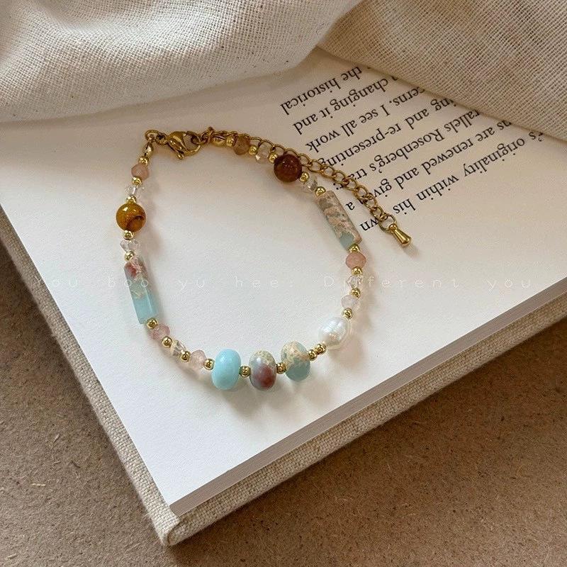 Freshwater Pearl Color Shoushan Stone Handmade Beaded Necklace Fashionable Glazed Bead Design Sense Personalized Neck Chain Collarbone Chain