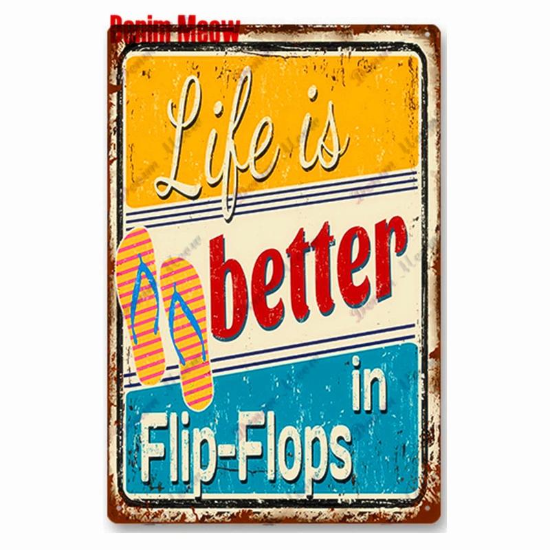Vintage Beach Time Metal Sign Summer Party Place Plates Relax Surfing Metal Wall Sign Pub Shed Sign Happy Place Decor WY