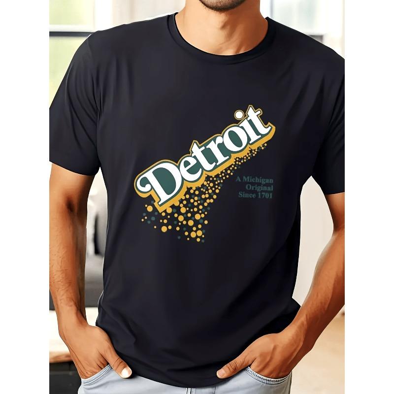 Мужская графическая футболка Detroit MI - Ретро-футболка с надписью DETROIT и дизайном Motor City, с коротким рукавом, круглым вырезом, повседневная, подходит для ношения на улице S