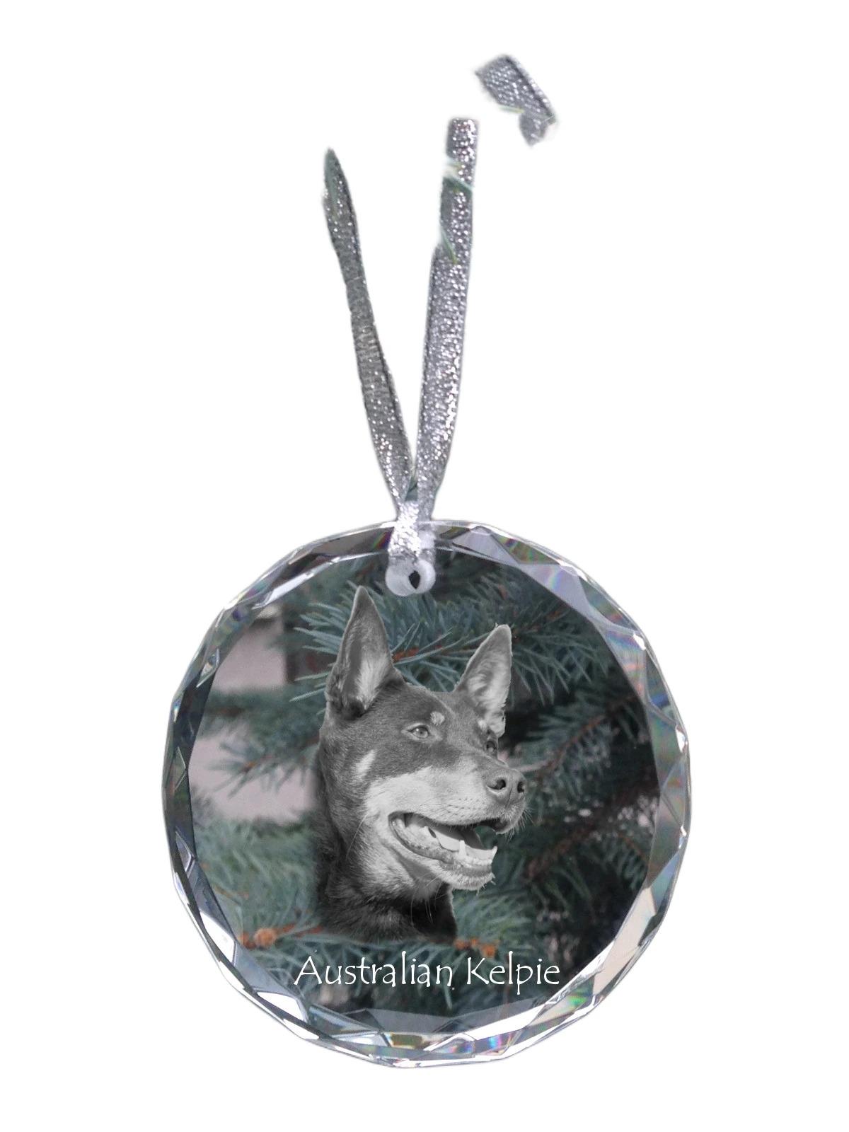 

Australian Kelpie, Barb, Farmer Dog - crystal bauble with a photo, dog photo in crystal, personalized Christmas tree ornament by Art-Dog brand прозорий