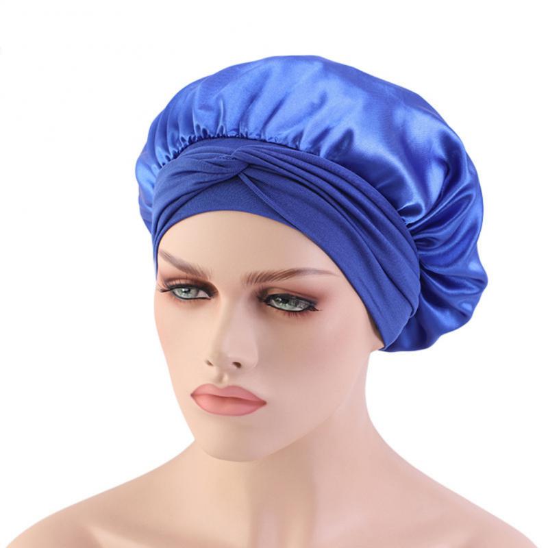 Adjust Solid Satin Bonnet Hair Styling Long Hair Care Women Night Sleep Hat Silk Head Wrap Shower Hair Styling Tool