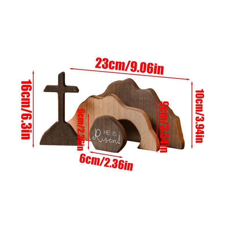 Empty Tomb Easter Scene And Cross Decoration Wooden Easter The Nativity Of Jesus Table Decor Tiered Tray Religious Ornament