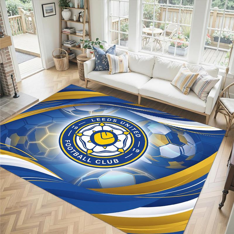 Leeds United Fußball Design Kristall Samt Teppich Gemütlich Kein?Rutschfester Teppich mit Aufdruck für Schlafzimmer Wohnzimmer Eingang
