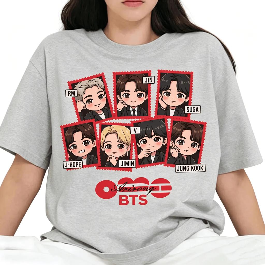 2026 Hot BTS 2.0 Arirang Cute Cartoon Graphic Unisex Tshirt New Kpop Boy Band Oversize Fashion Cotton Men's Women's Streetwear Shirt Short Sleeve Top