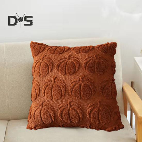 Halloween Pillowcase 3D Pumpkin Pattern Solid Color Hidden Zipper Square Shape Long PV Velvet Bedroom Living Room Sofa Decoration Pillowcase Pillow