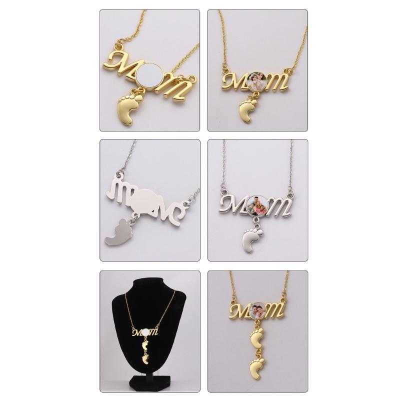 Aluminum Sheet Heat Thermal Transfer Necklace Mom Footprint Pendant Clavicle Chain Bezel Pendant Trays Choker Necklace