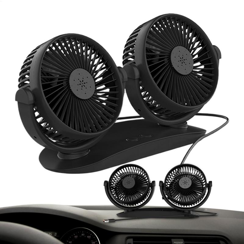 

Portable Car Fan Double Head Vehicle Fan Strong Wind 360-Degree Rotation Cooling Air Circulator Dashboard Accessories for SUVs CN