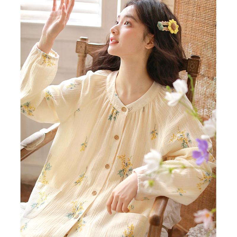 Women's Lightweight 100% Cotton Loungewear Set: Long-Sleeve Casual Printed Cardigan + Pants, Women's Pajamas, $69