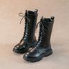 Kids Girls Mid-calf Boots Black Narrow Band Non-slip 2024 Solid Color Princess Catwalk Shoes Children Versatile Free Shipping