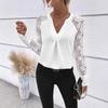 Women's V Neck Lace Patchwork Long Sleeve Blouse Twist Front Elegant Casual Shirt Top