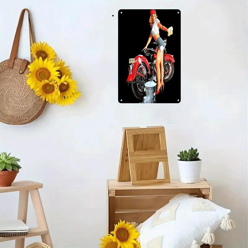 1 Piece: Retro-style Motorcycle and Beautiful Woman Tin Painting, Living Room/bar Wall Decoration, Creative Home Wall Decoration