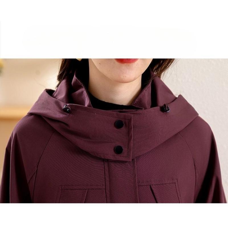 Elegant Women Hooded Trench Coat Slim Fit Spring Autumn Long Coat with Lining Casual Outerwear