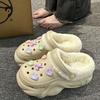 New velvet hole shoes women's winter non-slip outer wear cotton shoes heightened thick-soled home removable cotton slippers