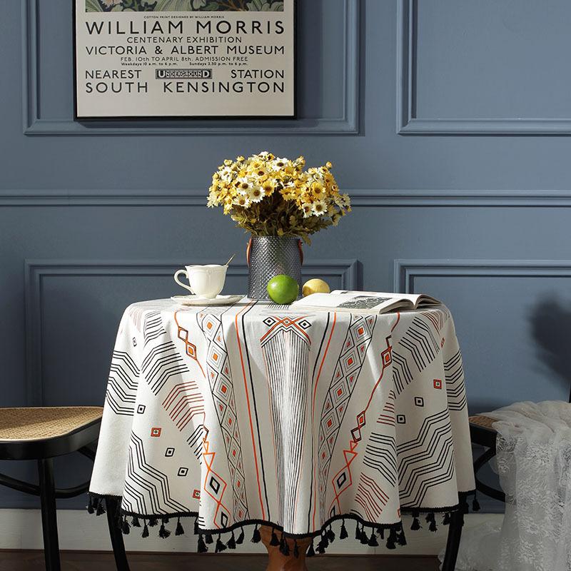 Tablecloth Around-Cotton Linen Tassel Tablecloth, Plaid Round Tablecloth, Red Striped Lattice Table Map, Wedding Cloth Cover