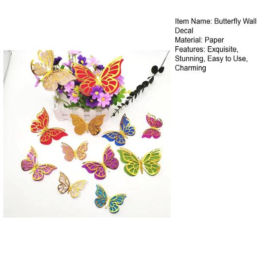 12 Pcs 2 Layer Wings 3D Butterfly Wall Decals Removable Glitter Hollow Butterfly Wall Sticker DIY Room Mural Art