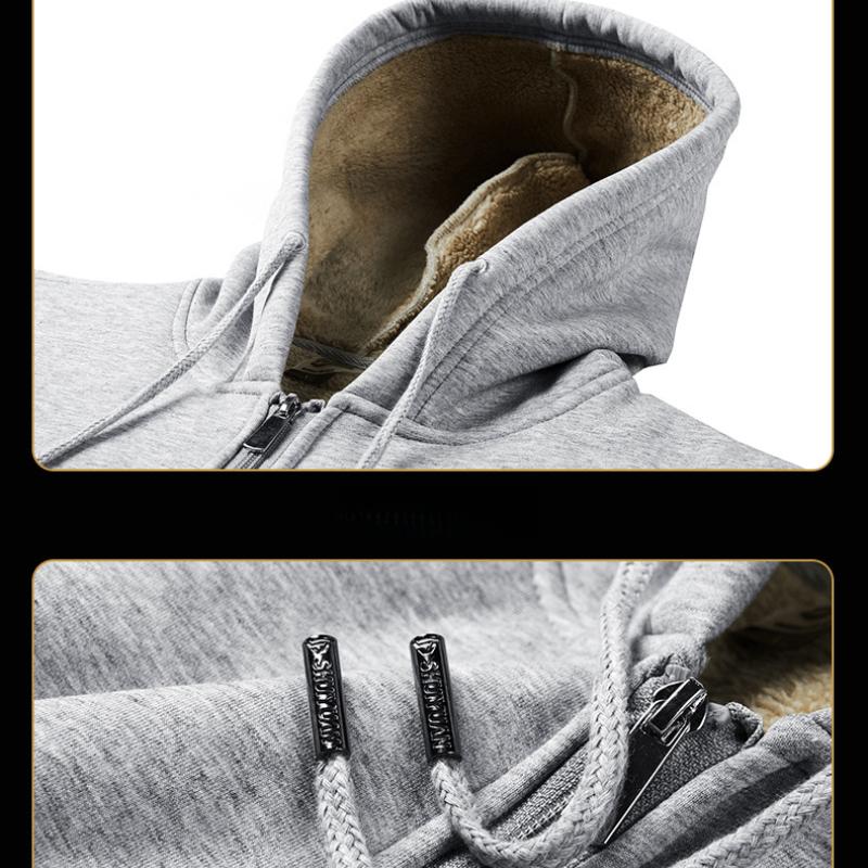 Autumn Winter Trendy Men's Fleece-Lined Thickened Sports Hoodie Plus Size Loose Casual Cardigan Jacket