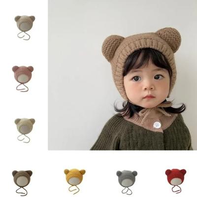 Gorro fofo para recém-nascidos, gorro de crochê com desenho animado kawaii, orelha de urso, para bebês, meninos e meninas, chapéu quente de outono e inverno, adereços para fotografia infantil