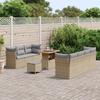 Canapé de Jardin 10 Pièces avec Coussins Beige Polyrattan Acacia, Salle à Manger de Jardin 3 Pièces avec Coussins Beige 3361452
