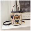BEIBAOBAO New Cute Cartoon Cat Round Handbags High Texture PU Waterproof Women's One Shoulder Bag Popular Niche Small Basket Bags for Goddess Day Gift